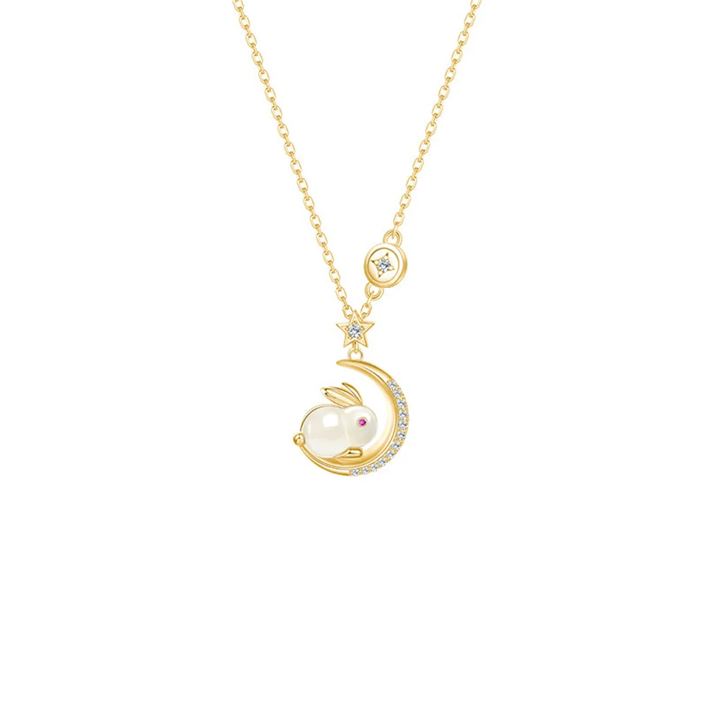 Heiheiup Personality Fashion Moon Cute Rabbit Necklace Pendant For