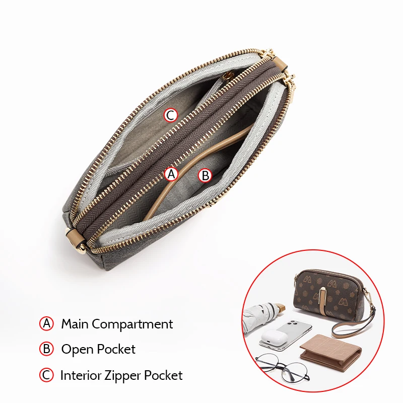 FOXER Women's PU Simple Shoulder Crossbody Bag Fashion Lady Vegan Leather Messenger Bag Zipper Long Clutch Bag Female Soft Purse