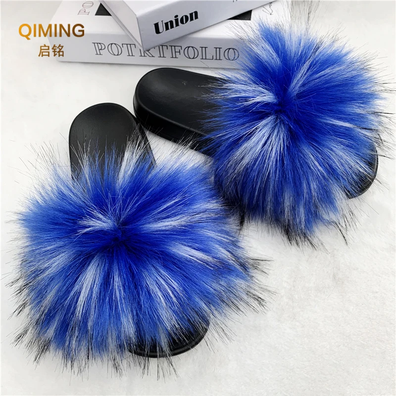 Summer Faux Fur Slippers For Women Indoor Plush Fluffy Slides Casual House Shoes Luxury Female Furry Flip Flops Flats Sandals 3
