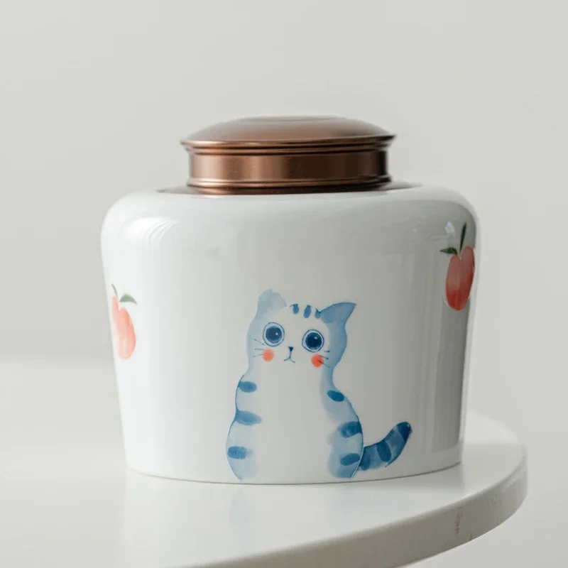 Three-dimensional Painted Ceramic Tea Cans Cute Cat Alloy Sealed Storage Jar Candy Coffee Storage Box Decoration Jar Home Decor 2