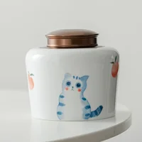Three-dimensional Painted Ceramic Tea Cans Cute Cat Alloy Sealed Storage Jar Candy Coffee Storage Box Decoration Jar Home Decor 2