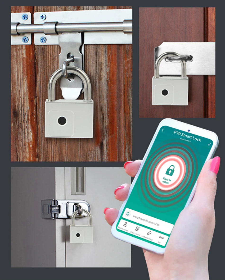 P70 Tuya Smart Padlock Bluetooth Fingerprint Lock Warehouse Gate Heavy Large Siz