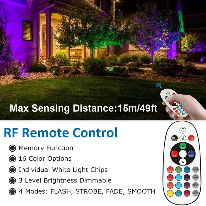 Landscape Light RGB Warm White LED In-Ground Lamp 10W Landscape Spotlight Remote Control Waterproof Outdoor Path Deck Lawn Light