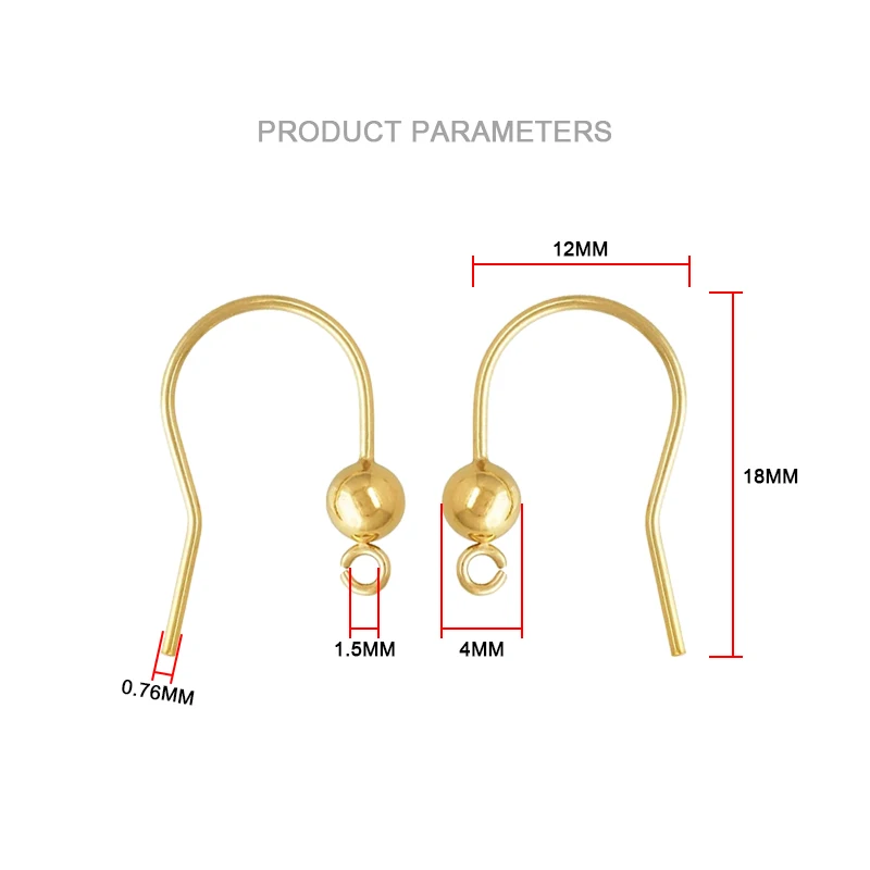 Real 14K Gold Filled Ear Wire w/4.0mm Ball and Ring (0.76mm) Gold Ear Wire for Jewelry Making Handmde DIY Earrings Accessories