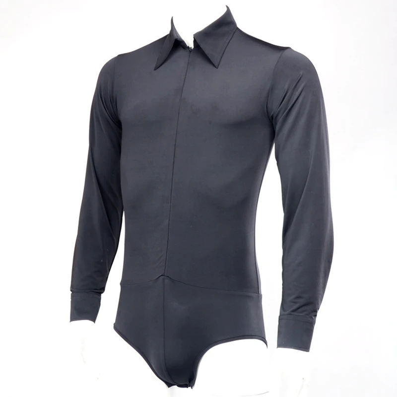 

Zipper Latin Dance Shirts For Men Black Long Sleeves Bodysuit Male Ballroom Dance Competition Clothing Salsa Dancing Tops JL5318