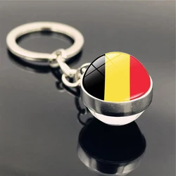 Patriotic Flag Keychain with Durable Metal Ring & Elegant Glass Charm - Perfect for Keys, Bags, and Celebrations (Belgium)