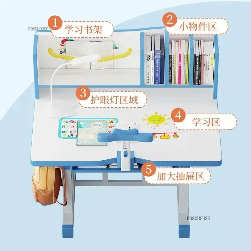 Liftable Children Tables with Bookshelf Children's Desk Set Home Children's Homework Desk and Chair Simple Learning Writing