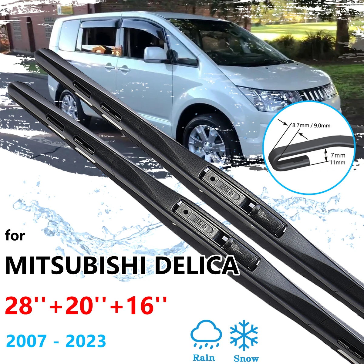 3x For Mitsubishi Delica 5th 20072023 Front Rear Blades Rubber Brushes
