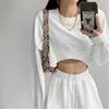Korean Fashion Short Sweatshirts Women Sexy Solid Color Loose Crop Tops Woman Casual Streetwear Plus Size Pullovers Female 2