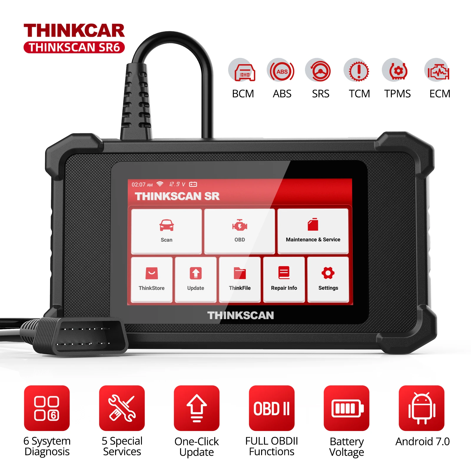 THINKSCAN 자동차 OBD2 코드 리더 스캔 도구, SR6 OBD2 스캐너, 6 시스템 진단, 자동차 스캐너, 오토모트리즈 진단 도구