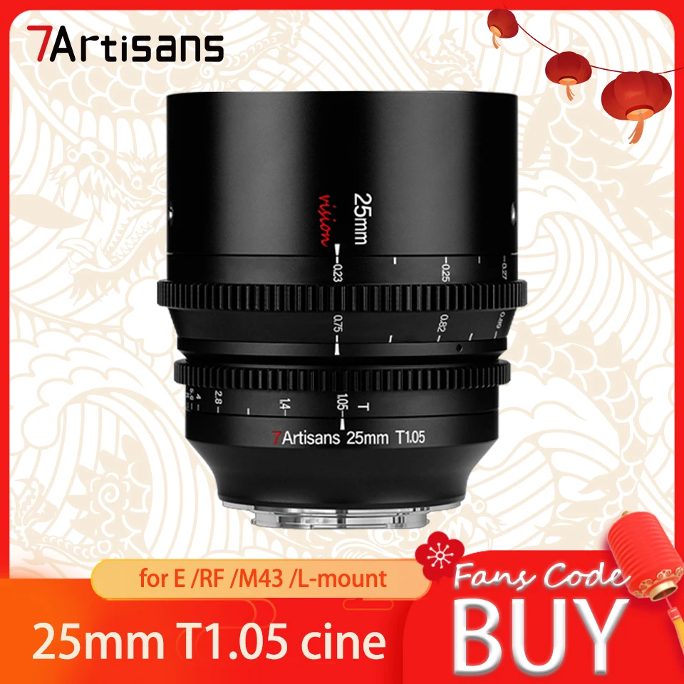 7 Artigiani 25Mm T1.05 Aps-C Obiettivo Cine Con Messa A Fuoco Ultra Lunga Per La Fotografia Della Fotocamera Con Supporto Sony E Nikon Z Canon Rf M43 