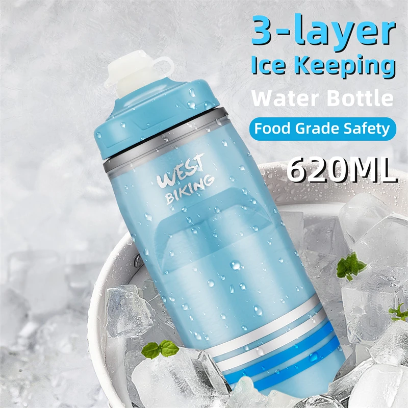 WEST BIKING Cycling Water Bottle Cold Water Insulated Thermal Silicone Bottle Fitnes Outdoor Bicycle Portable 620ml Kettle bicycle water bottle,water bottle,sports bottle