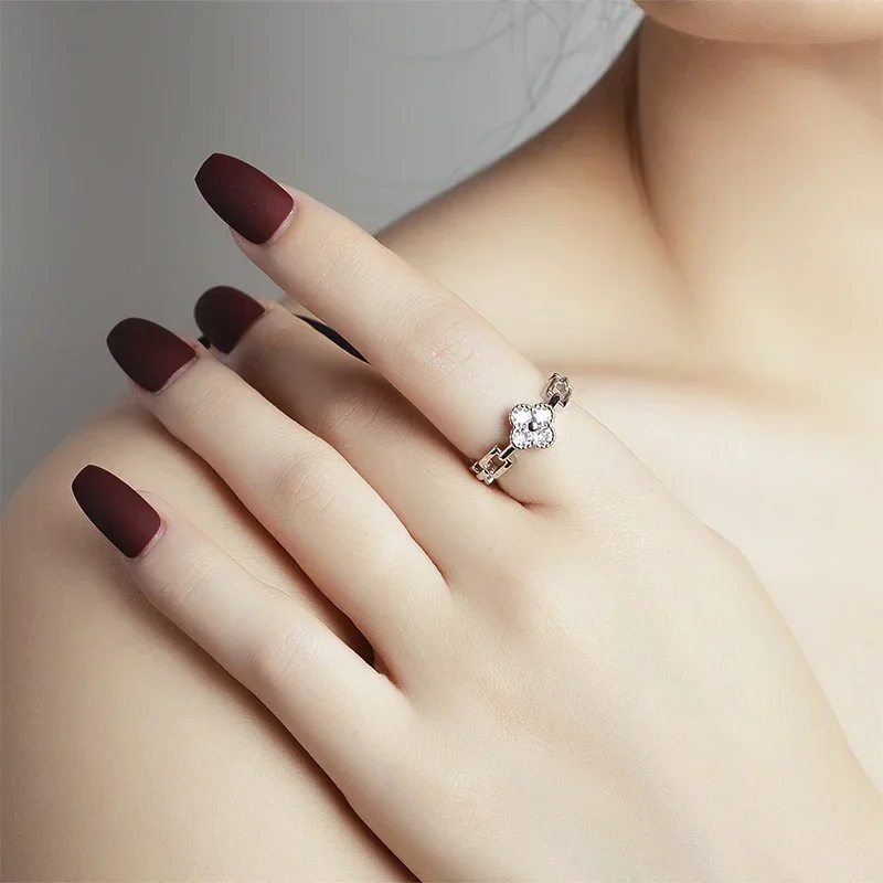Classic Flower Zircon Moissanite Opening Ring for Women Fine Jewelry