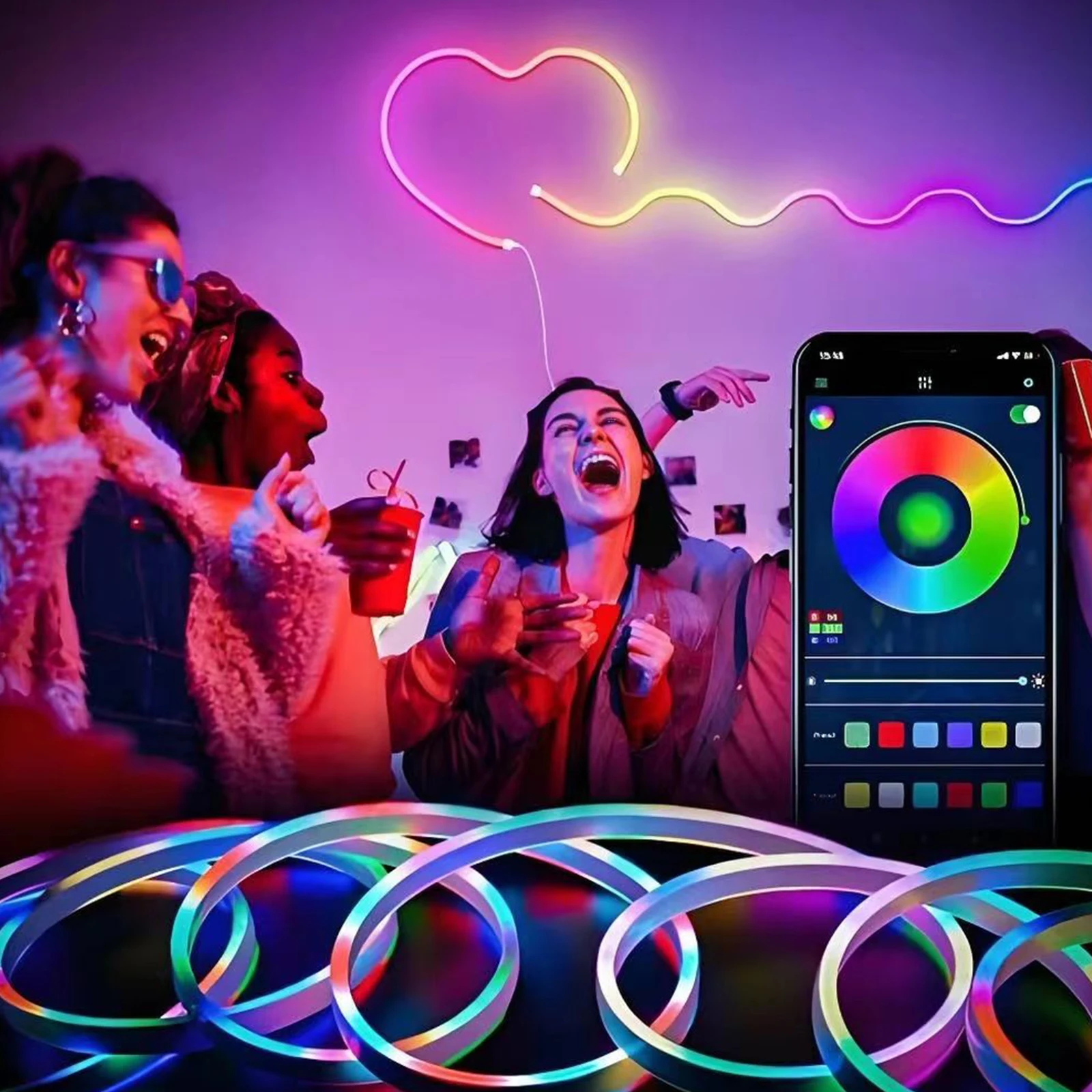 5m Neon LED Strip DIY RGB Rope Light APP Remote Silicone Neon Tape Light Decor