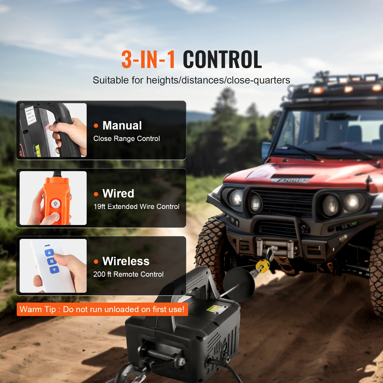 Electric Hoist Winch 1100lbs 3-in-1 Manual/Wired/Wireless 22.9ft Lifting Height Overload Protection Portable Power Crane