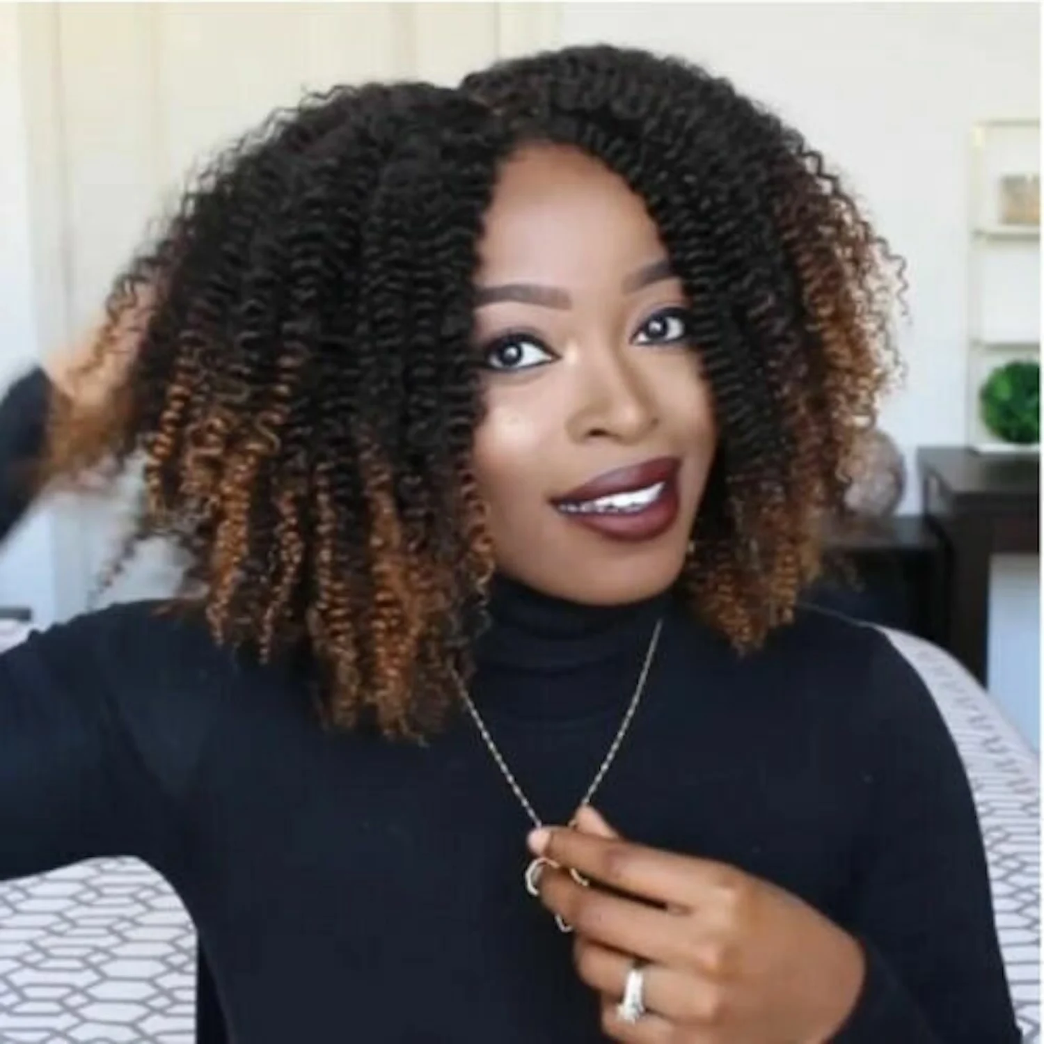 Medium Ombre Highlight Dark Light Brown Cheap Hair Afro Kinky Wave Curly Wigs Synthetic Glueless Wigs For Black Women Ladies ladies half skirt summer new black a line skirt single breasted medium length design youth fashion trend fashion half skirt