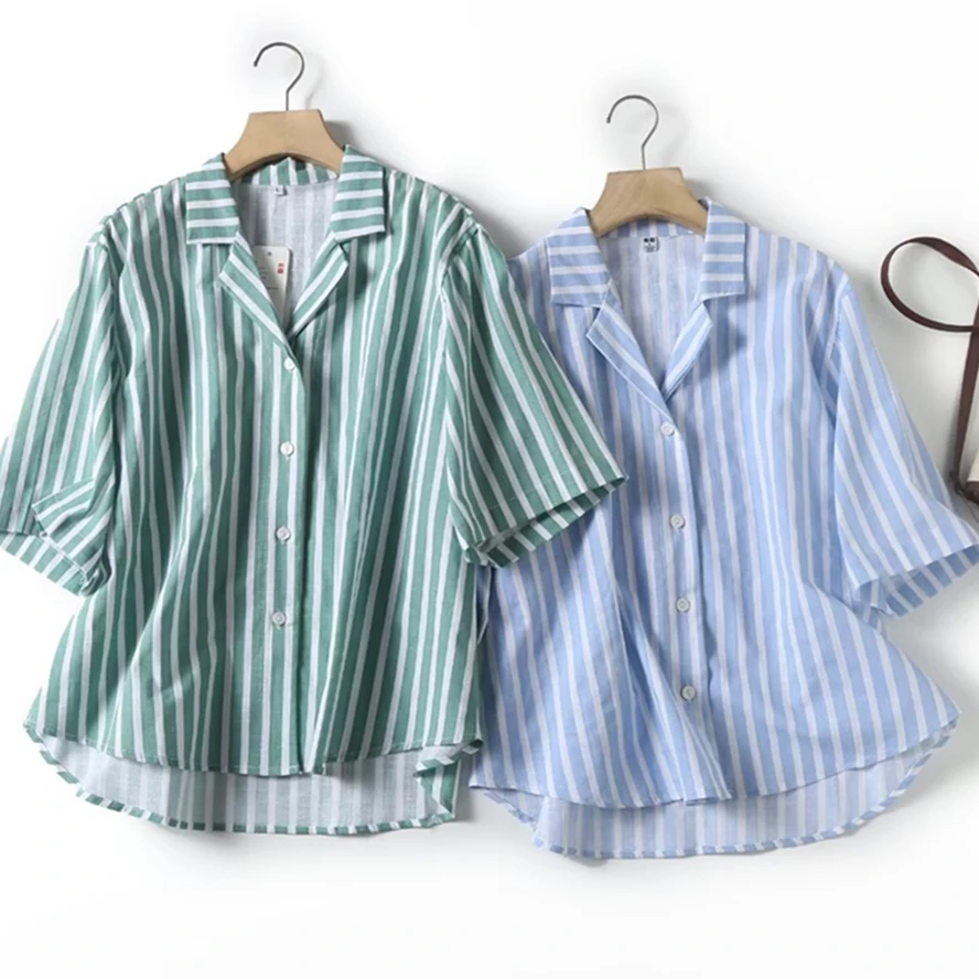 

Jenny&Dave Simple Striped Casual Short-Sleeved Shirt Top Fashion Summer Basic Shirt Women