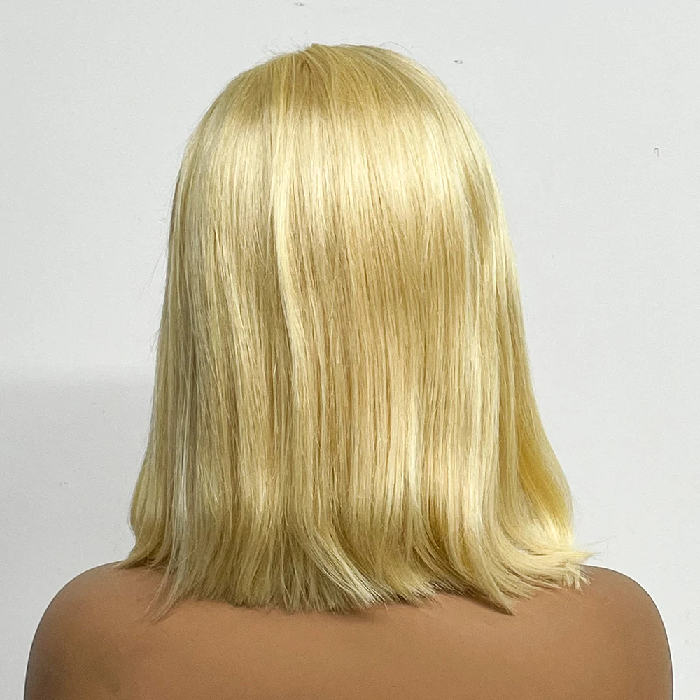 10 inches Blonde Bob Straight Human Hair Wigs 13x4 Lace Frontal 190% Density 613 Color Straight Human Hair Wig For Black Women