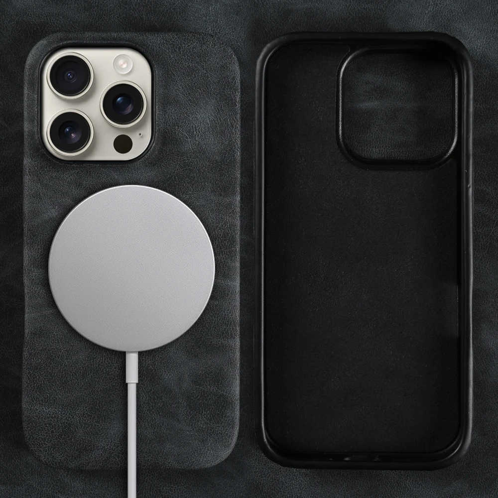 Elegant Retro Leather Magnetic Phone Case with Wireless Charging Capability