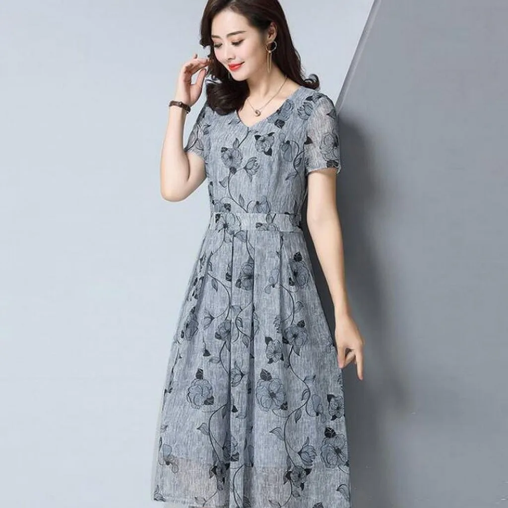 فستان صيفي نسائي V ، أكمام قصيرة A ، مريح ، فستان...