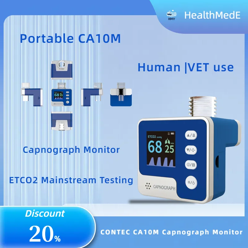 Portable CA10M Audio-visual Capnograph Monitor End-tidal Respiration Rate ETCO2 Mainstream Testing End-Expiratory CO2 Meter