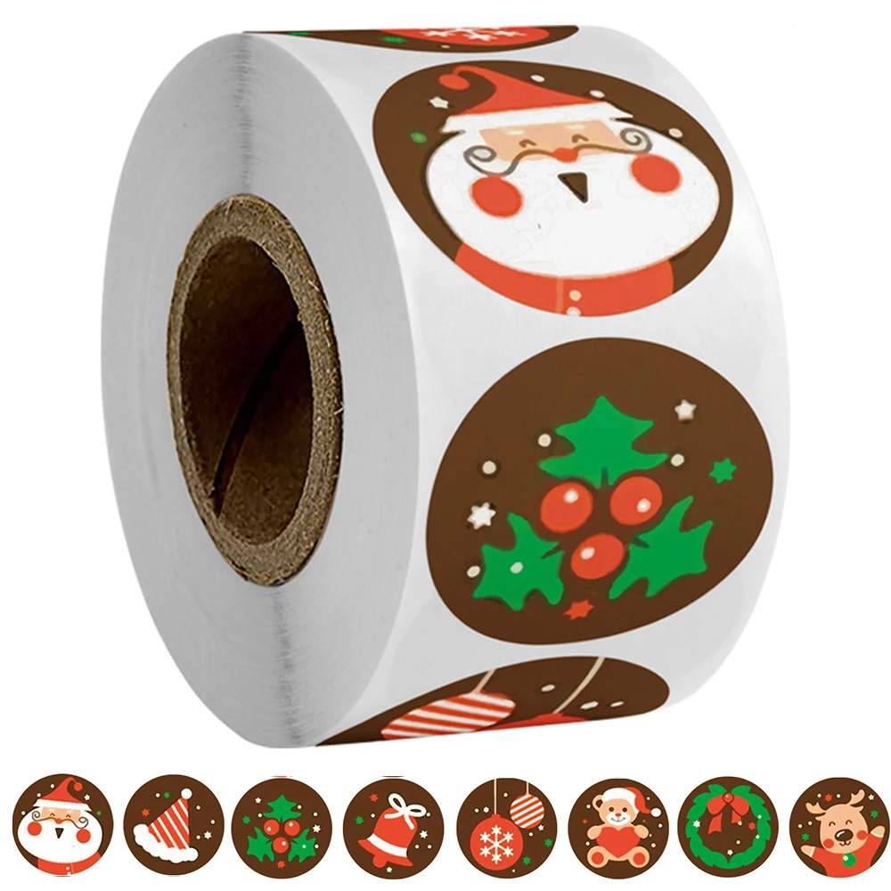 500pcs/roll Christmas Stickers Christmas Tree Santa Claus Gift Sealing Stickers for Gifts Wrapping Festival Decoration Labels