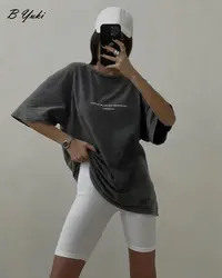 Blessyuki Quality Acid Wash Washed Printed T Shirt Women Oversize Vintage Streetwear Mineral T-shirts Girls Luxury Brand y2k top