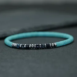 Elegant Unisex Howlite & Hematite Beaded Bracelet - Multicolor Options - 19.5cm(7.7inch) (Dark blue)