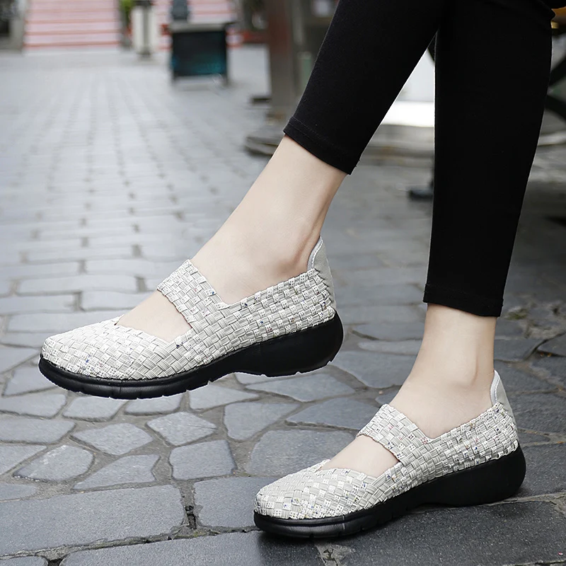 STRONGSHEN Summer Women Woven Shallow Shoes Lady Handmade Flats Sneakers Breathable Lightweight Women Slip On Casual Shoes 5