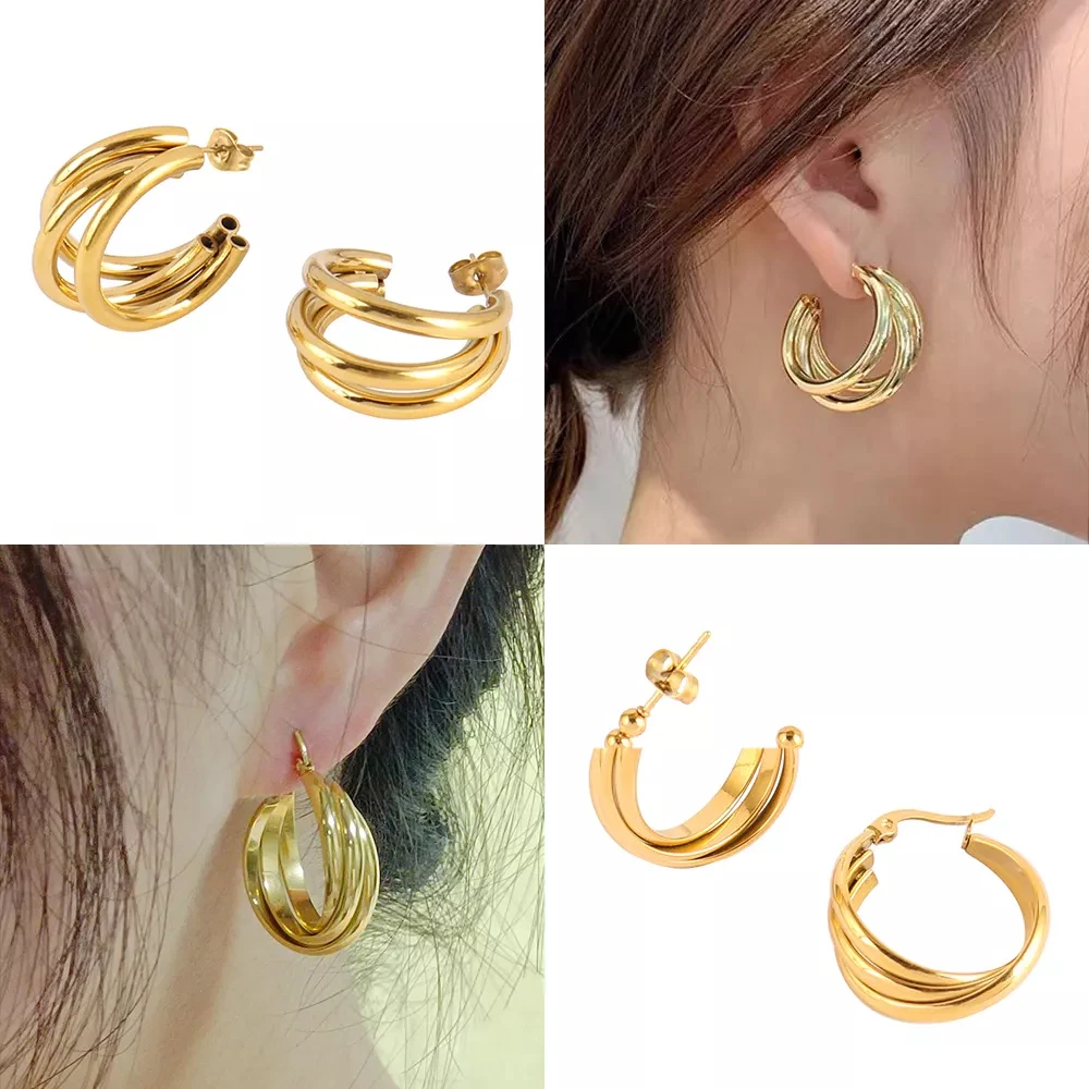 316L Stainless Steel Earring Hoop Earrings For Women Chain Earring Charm Geometric Round Star Snake Pendant Earring Jewelry Gift 2