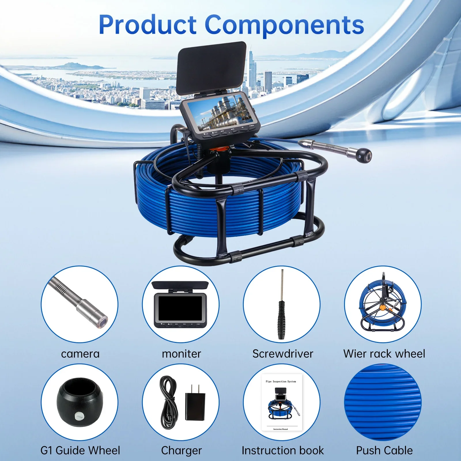 SYANSPAN Sewer Pipe Inspection Camera DVR 16GB Video Recording, Broecope Drain Camera IP68 Waterproof 8500MHA Battery 20/30/50M 6