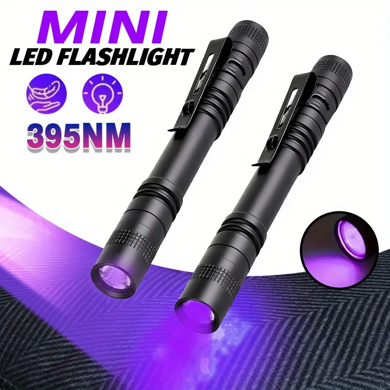 365nm UV Flashlight Ultraviolet Torch With Pen Clip Portable Violet Light Pet Urine Scorpion Detector UV Lamp Use AAA Batteries