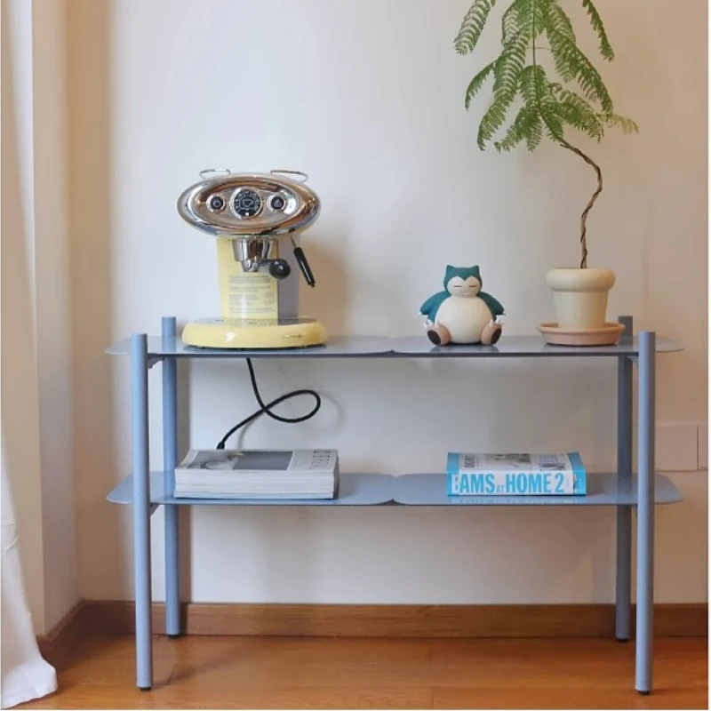 Nordic Blue Plant Shelf Double Layers Book Storage for Living Room Bedroom Corner Display Rack for Modern Aesthetic Flower Stand