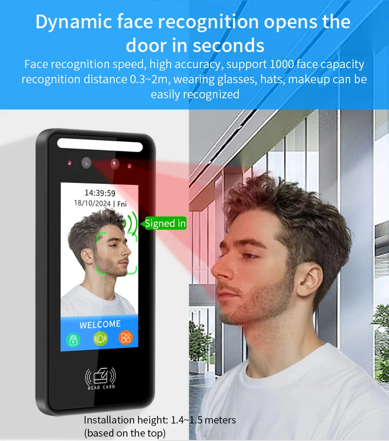 Wall Mount Dynamic facial recognition attendance andaccess control machine 1000