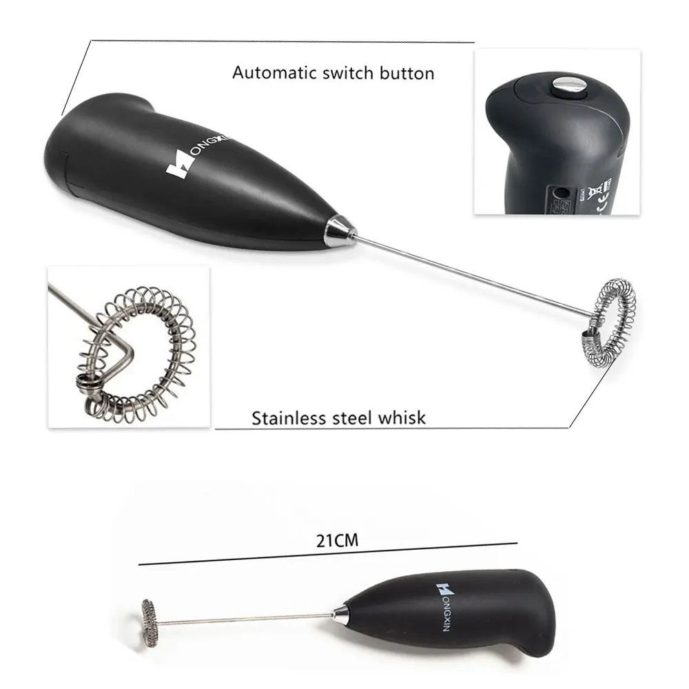 Egg Beater Black Handheld Milk Mixer Batteries Operated Mini Stainless Steel Egg Coffee Milk Frother