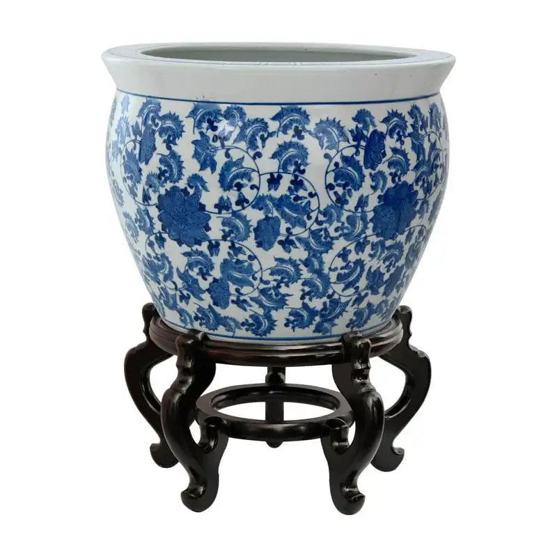 

Floral Blue & White Porcelain Fishbowl