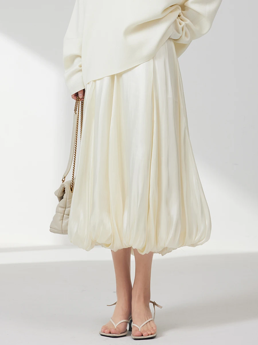 

Elegant Women Pleated Skirts For Female Office Ladies Casual Loose A-Line Natural Waist Midi Skirt 2023 Spring Summer SK67