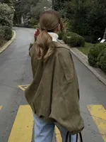 Vintage Women Green Oversize Bomber Jackets 2025 Fashion Ladies Elegant Loose Soft Outfits Jacket for Party Female Chic Clothes - Image 2