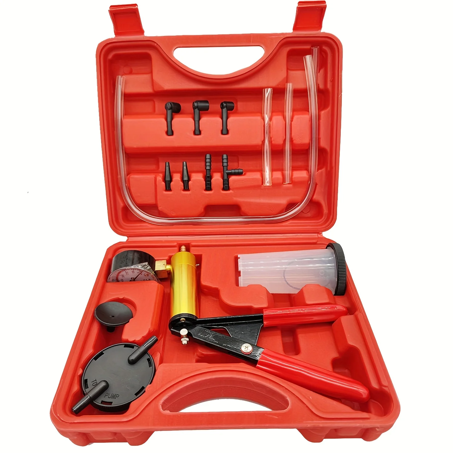 Vacuum Pistol Pump Tester Kit Aluminum Pump Pressure Vacuum Gauge Automobile Hand Tools Brake Fluid Drain Tool brake bleeder kit