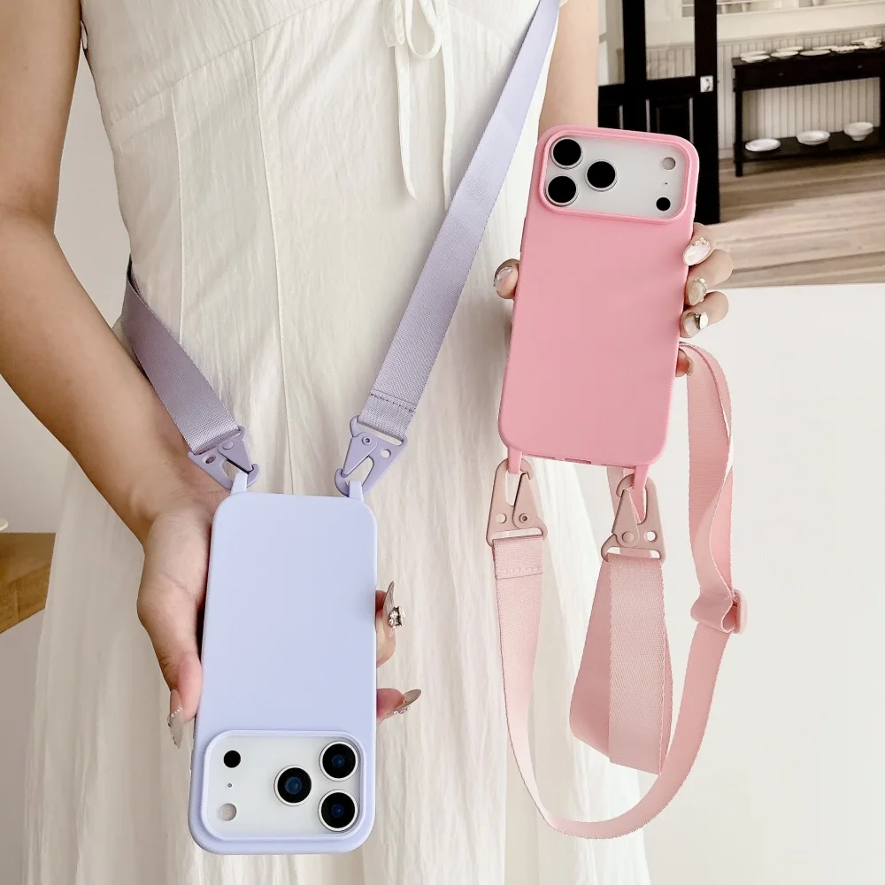 iPhoneアクセサリー iPhone17 Silicone Case + Crossbody Strap Crossbody Necklace Strap Lanyard Matte Silicone Case For iPhone 17