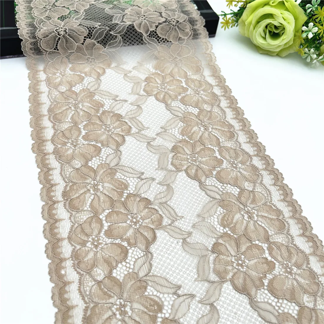 3M/lot Width 20cm Dark Skin Elastic Stretch Lace Trim 1