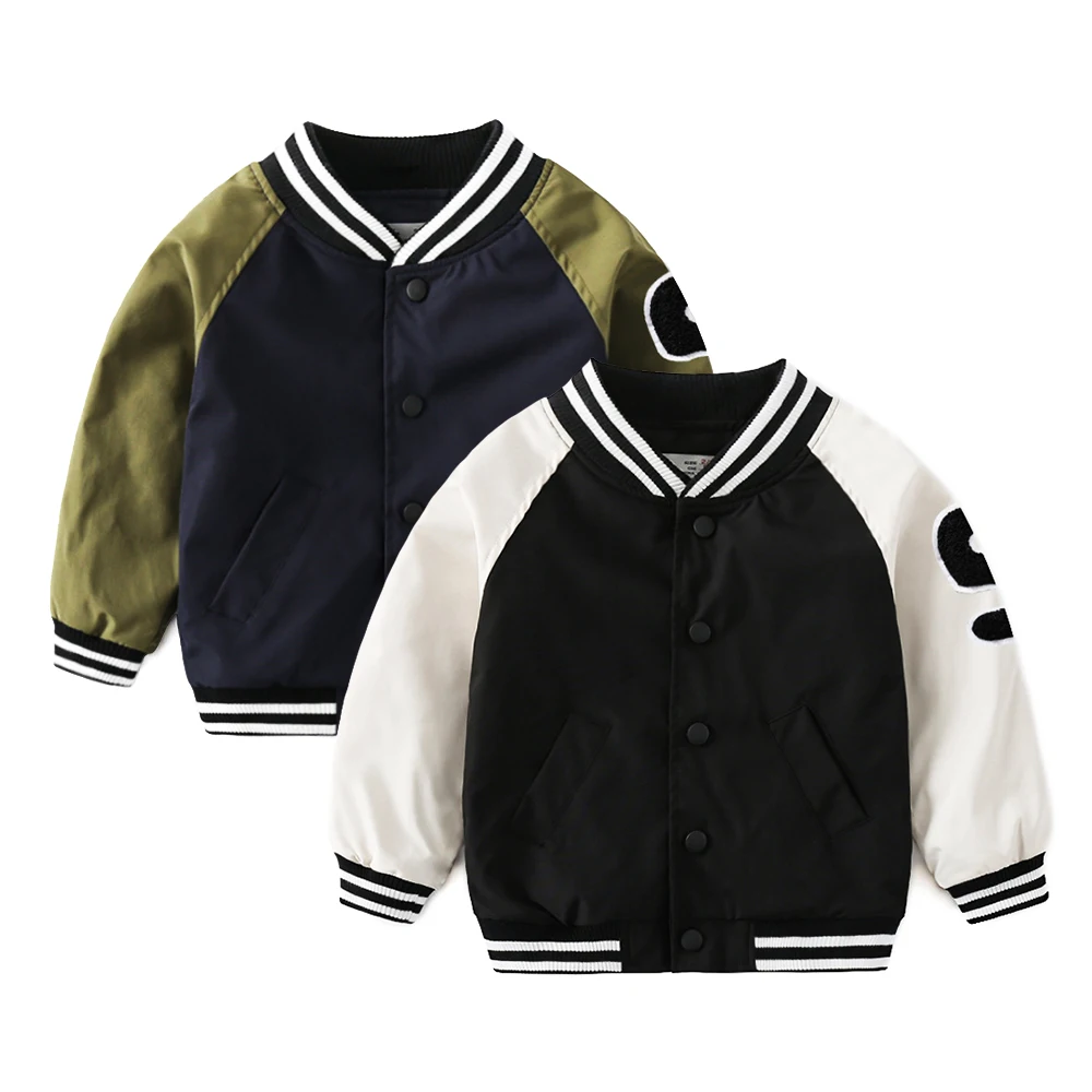 

Children'S Jacket Coat Spring Autumn Boys Baseball Clothes Children'S Crewneck Splicing Zip-Up Coat Children'S Clothing