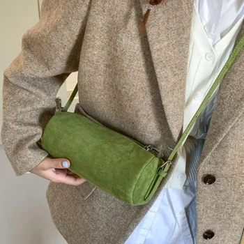 Borsa a Spalla in Camoscio, Borsa a Mano Grande Capacità, Borsa Hobo Morbida, Borsa Tote Monocolore Stile Coreano Colore Caramella