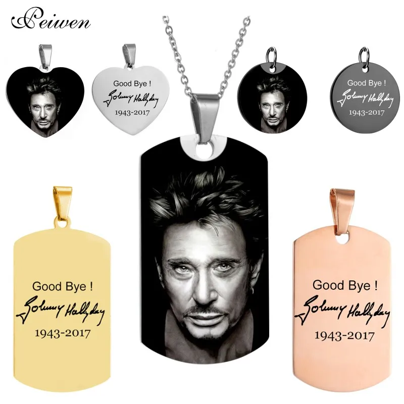 Johnny Hallyday Pendant Necklace Custom Photo Name Stainless Steel Chian Personalized Necklaces For Women Men Hip Hop Jewelry