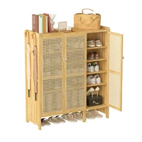 Bamboo Shoes Rack Organizer Cabinet with Doors and 6 Tiers Shelves for for Entryway Hallway