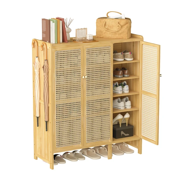 Bamboo Shoes Rack Organizer Cabinet with Doors and 6 Tiers Shelves for for Entryway Hallway