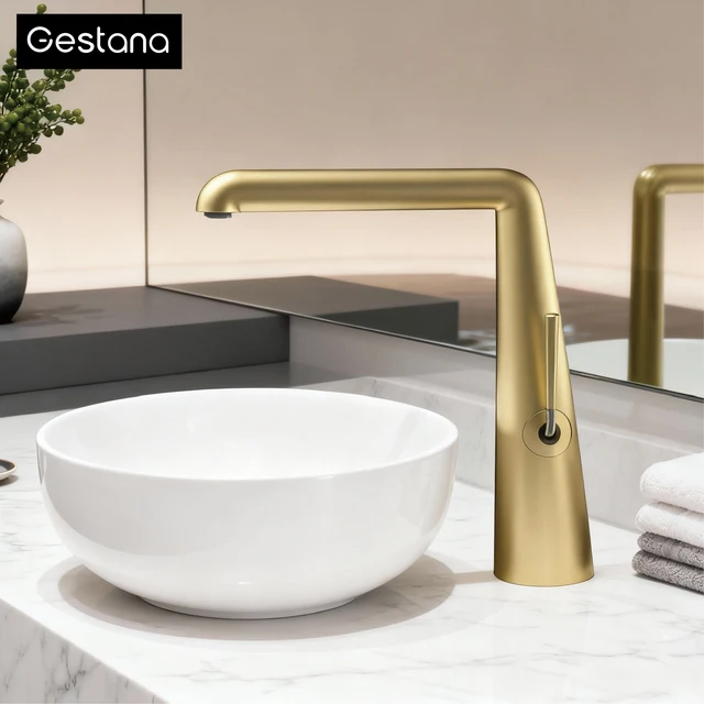 ก๊อกน้ำห้องน้ำหรูหราทันสมัยสีโรสโกลด์แบบรูเดียวพร้อมวาล์วเซรามิก โครงสร้างทองเหลืองแท้ น้ำร้อนและน้ำเย็น 1