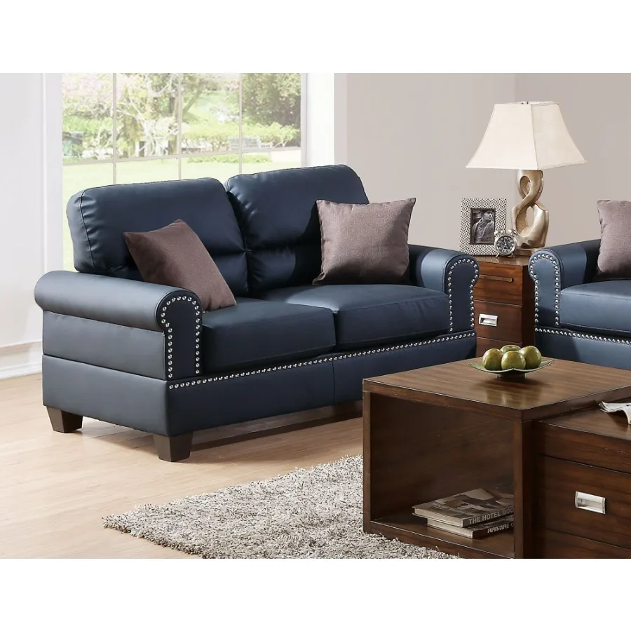 Black Bonded Leather 2pc Sofa Set Sofa And Loveseat Living Room Furniture