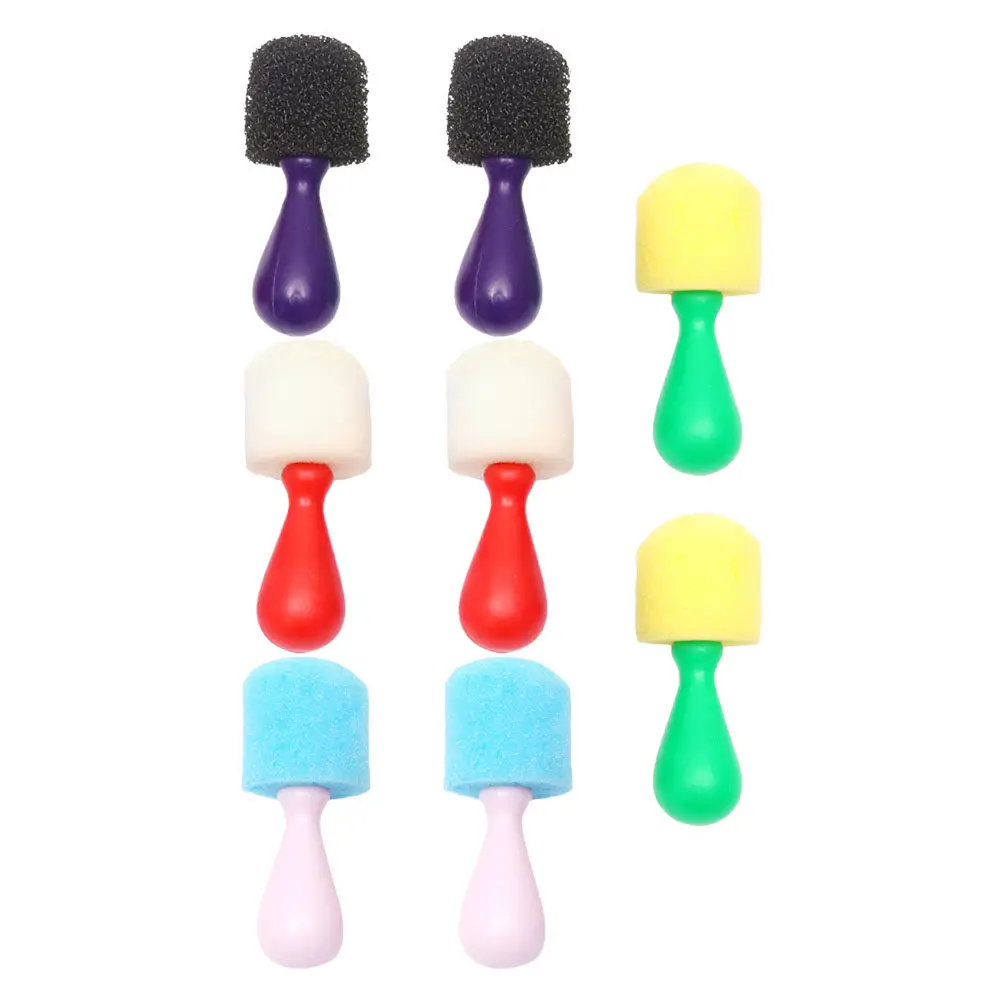 8Pcs 공 모양의 스폰지 페인팅 브러쉬 안전한 플라스틱 손잡이 색상 인식 학습 도구 DIY 아트 공예 낙서 그리기