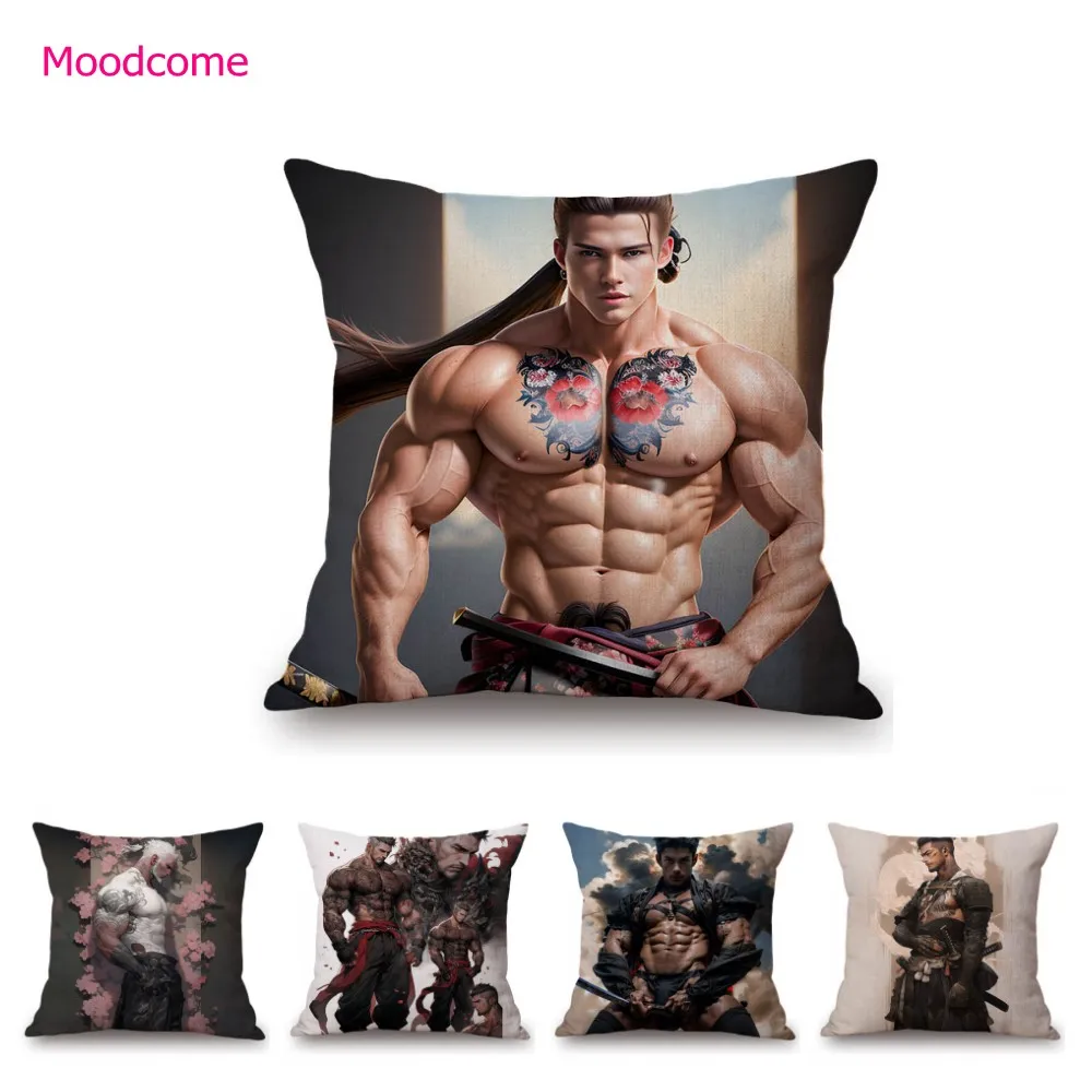 Sexy Ninja Maschio Palestra Body Warrior Cartoon Game Hero Ormone Boyfriend Hot Dude Cotone Lino Divano Federa Decor Fodera Per Cuscino